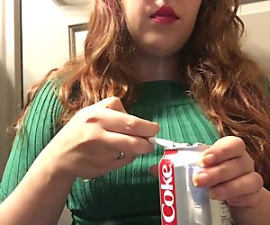 Sexy Chubby Teen with Hot Big Tits in Sweater Smoking Cork Tip Cigarette
