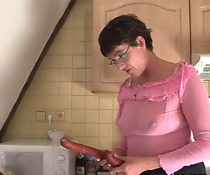 hairy old mother-inlaw throats and plays with his big cock