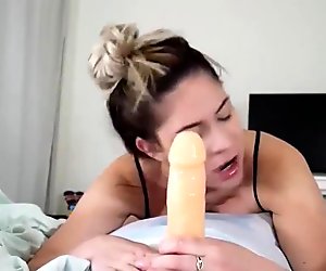 Busty Girl Sucking and Fucking with Dildo
