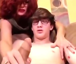 Mature milf caught nerd son masturbating and helped him cum