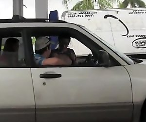 College babe drilled in outdoor threesome