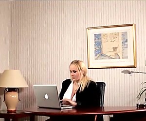 Busty glamcore babe in interracial office duo